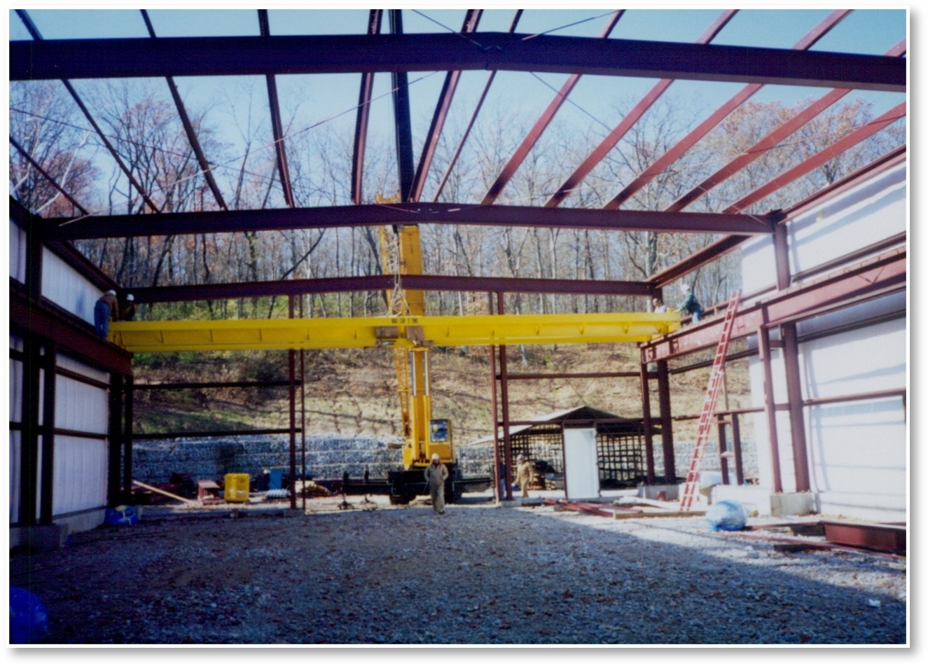 Interior of the new structural steel shop with overhead crane