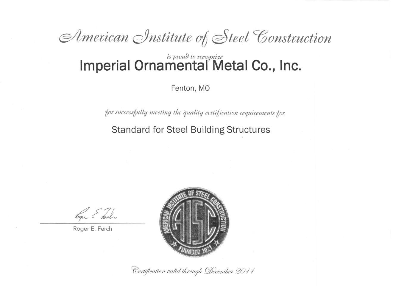 2010 AISC Steel Building Certification