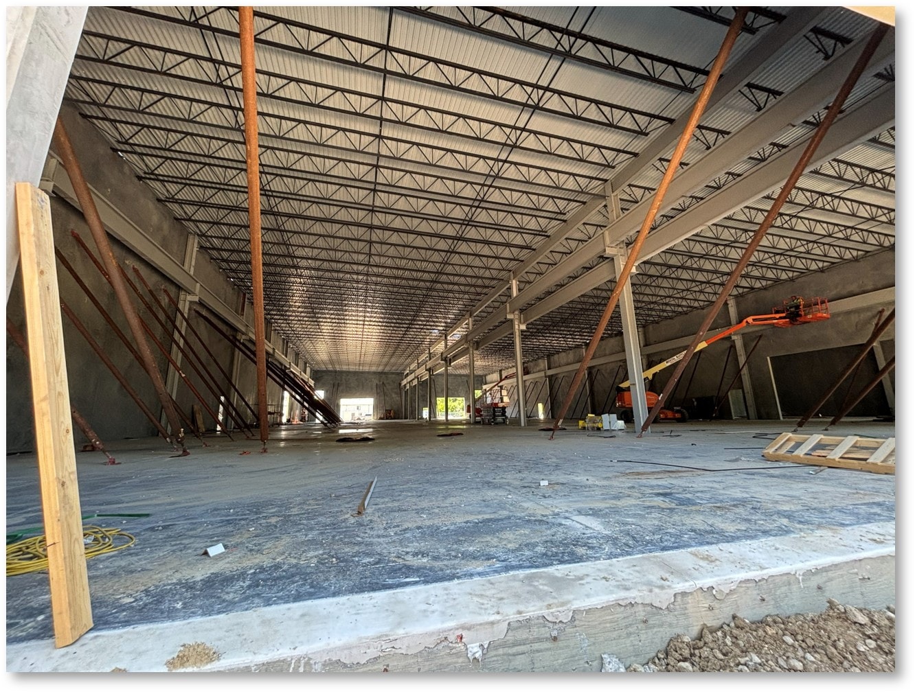 Interior of the new 35,900 SF steel shop under construction in Barnhart, MO